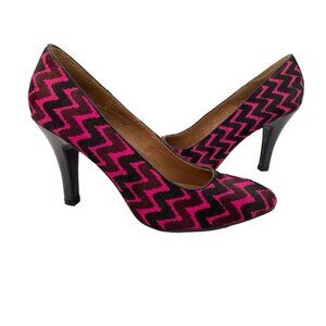 *Sofft Moselle Heels Womens Size 7.5 Pink Black Wave Stripe Calf Leather Pump
